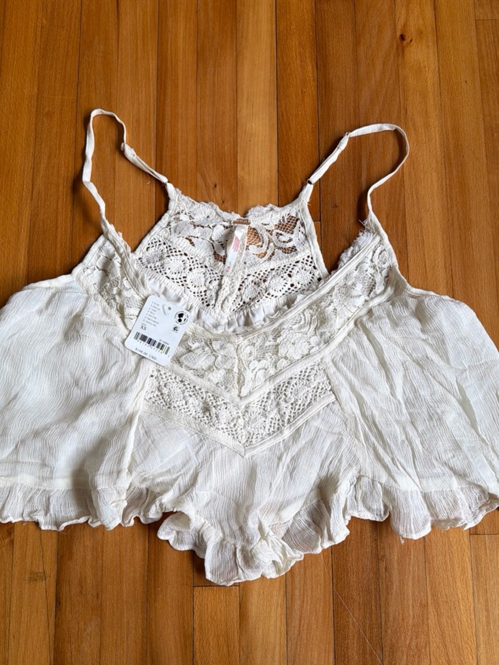 Free People Cream Lace-Trim Tank Top